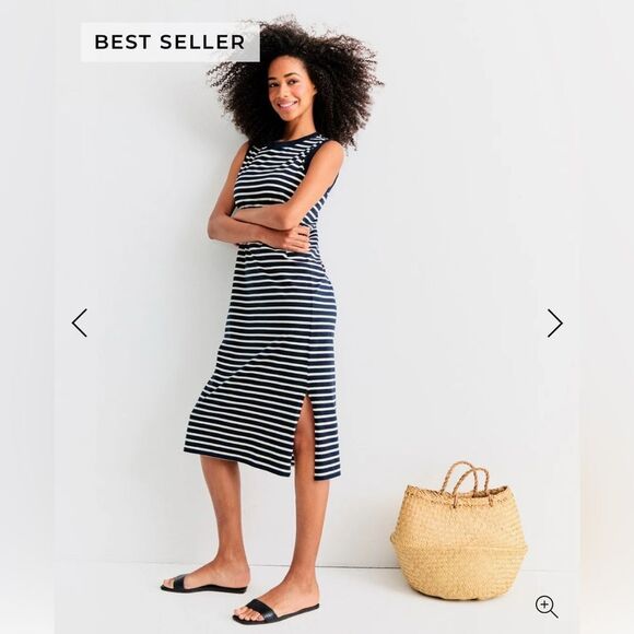 KULE The Tank Dress Navy and White Striped Midi 100% Cotton - Picture 1 of 7